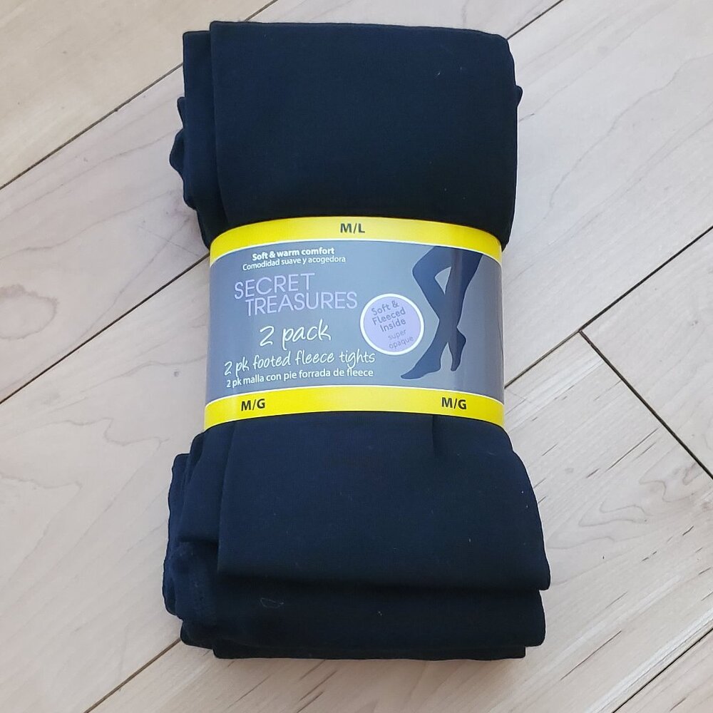 2 Pack Back Footed Fleece Tights M/L